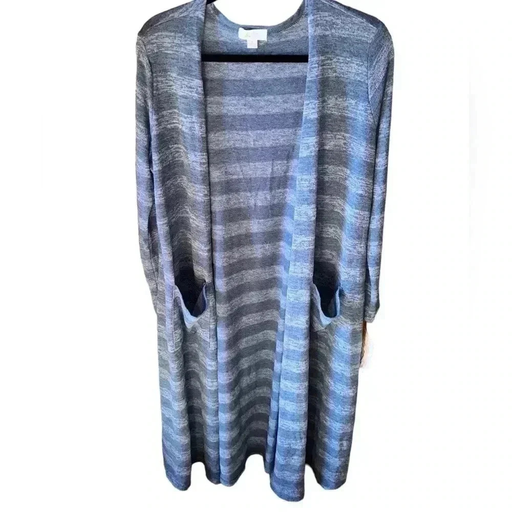Lularoe large blue striped heather Sarah duster‎ cardigan sweater. Soft. NWT